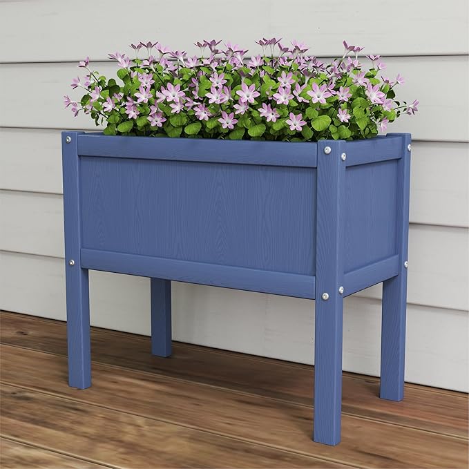 Raised Garden Bed with Drainage Hole Waterproof HDPE Elevated Planter Box with Legs Stable and Durable to Plant Herb Vegetable Flower,Patio,Balcony Outdoors/Indoors Navy