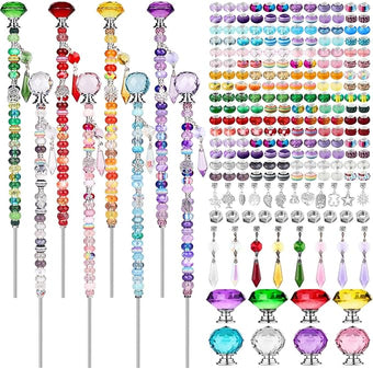 UFU 238Pcs DIY Fairy Wand Beaded Garden Stakes Kit, Fairy Wands Kit with Sparkling Crystal Pendants, Suitable for Different Holidays Garden Stakes Decorative Outdoor Beadable Items(12IN)