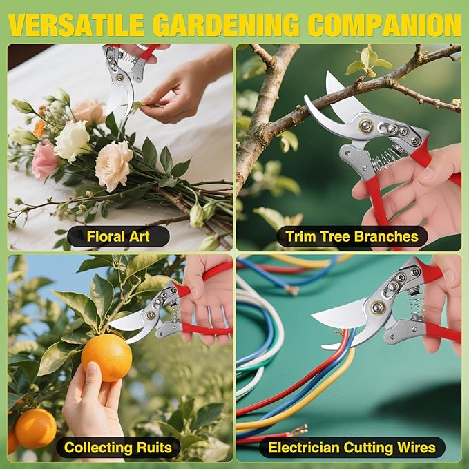 Yesker Pruning Shears Garden Shears 8.6" Professional Bypass Garden Scissors Yard Clippers with Sharp SK5 Steel Blade Heavy Duty Hand Pruners for Branch Flower Plant Trimming Cutting Gardening Tools