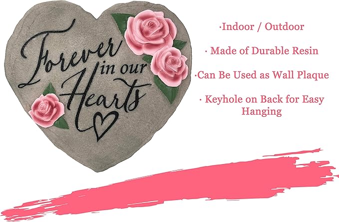 Spoontiques - Garden Décor - Forever in Our Hearts Stepping Stone - Decorative Stone for Garden