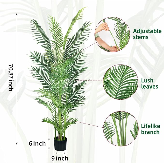 HAIHONG 6FT 2Packs Artificial Palm Tree,Faux Areca Palm Plant with Real Touch Leaves and Adjustable Branches,Fake Tropical Palm Tree for Home Office Indoor Outdoor Modern Decoration