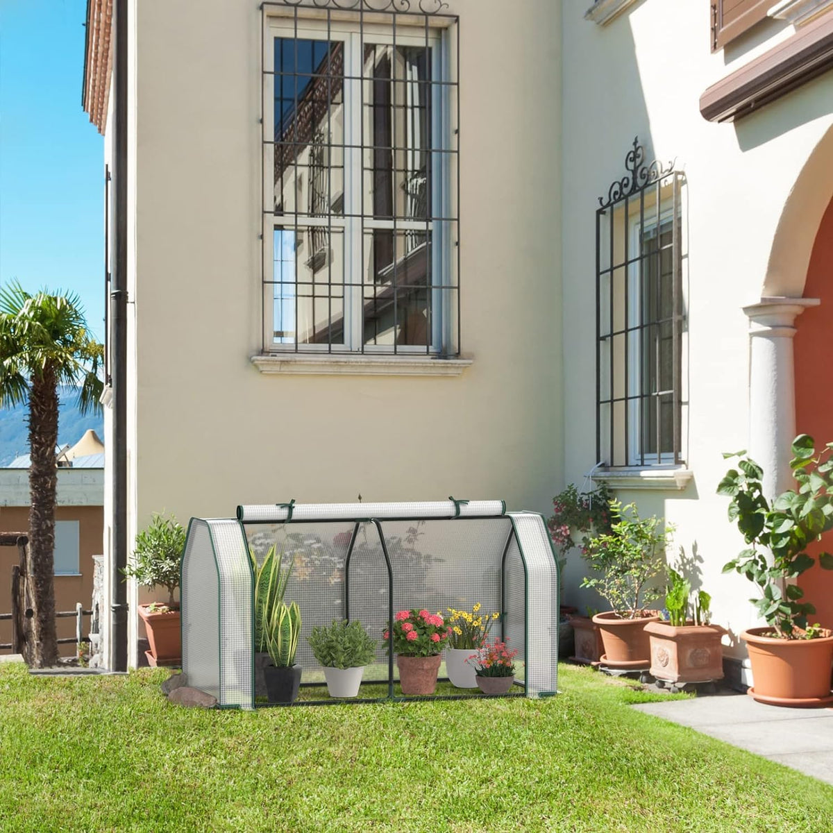 Happygrill Portable Mini Greenhouse with Roll-up Zipper Door & PE Cover