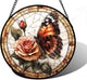 DASTOLL Stained Glass Window Hanging, Butterfly Picking Flowers Suncatcher for Doors Home Sun Catchers Decoration and Christmas, Mother's Day Birthday Gifts for Women, Men, and Mom 6.3 in