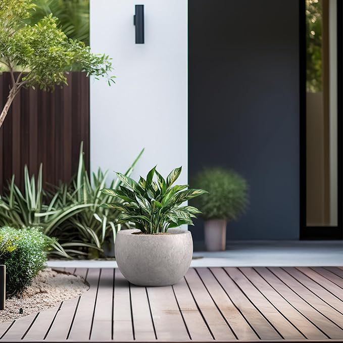Kante 19.9" Dia Round Concrete Planter, Outdoor/Indoor Large Bowl Plant Pots with Drainage Hole and Rubber Plug for Garden Patio Balcony Home, Light Gray