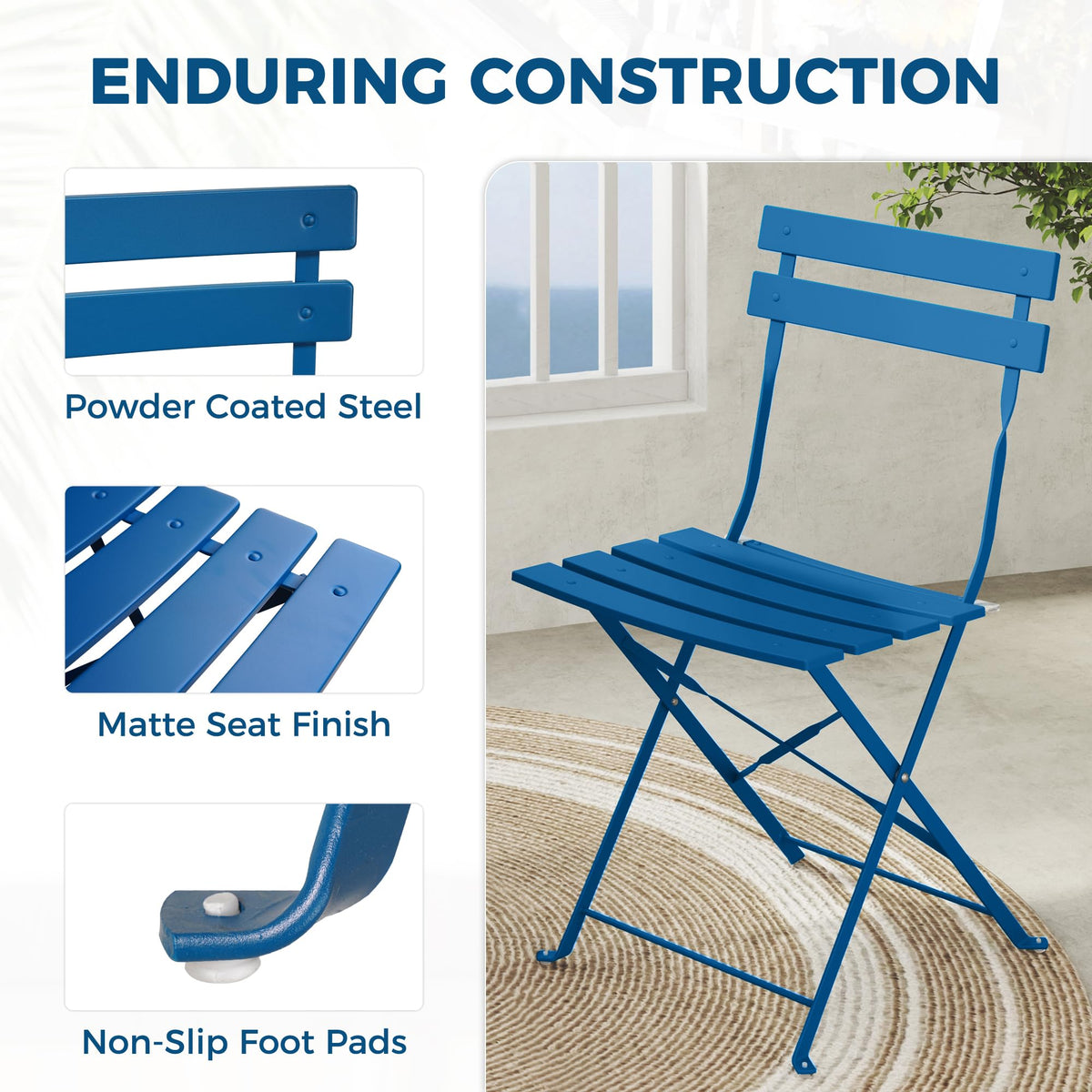 Grand patio 3-Piece Folding Patio Bistro Set Outdoor Porch, Peacock Blue