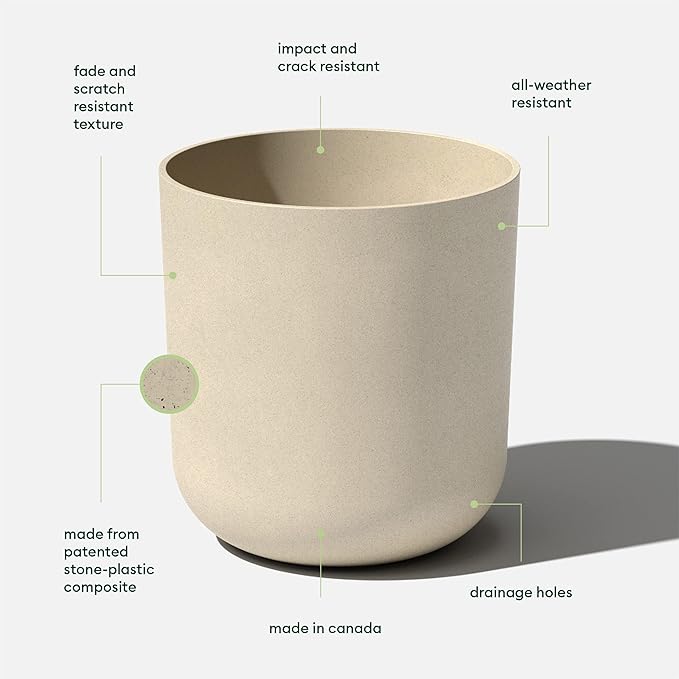 Veradek Round Lima Plastic Planter Pots for Indoor/Outdoor Garden Use, Sand Color, 5 Year Warranty