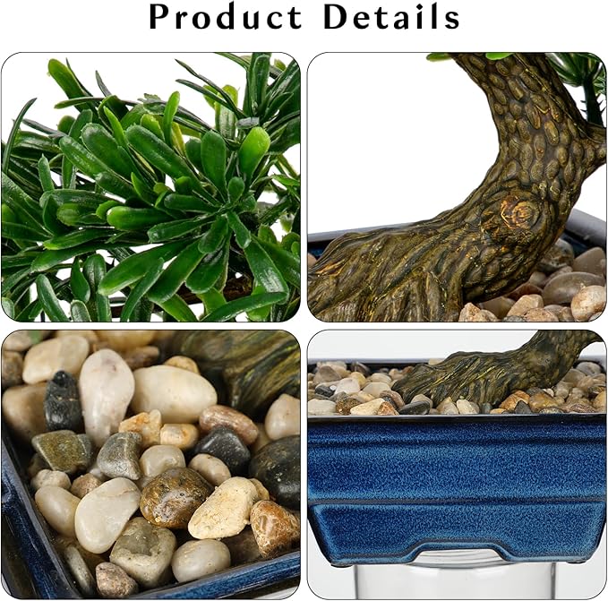 Artificial Bonsai Tree Faux Plants Indoor Small Fake Plants Decor with Blue Ceramic Pots for Home Table Office Desk Bathroom Shelf Bedroom Living Room Farmhouse Decorations