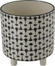 Creative Co-Op Footed Stoneware Planter with Abstract Print, Black and White