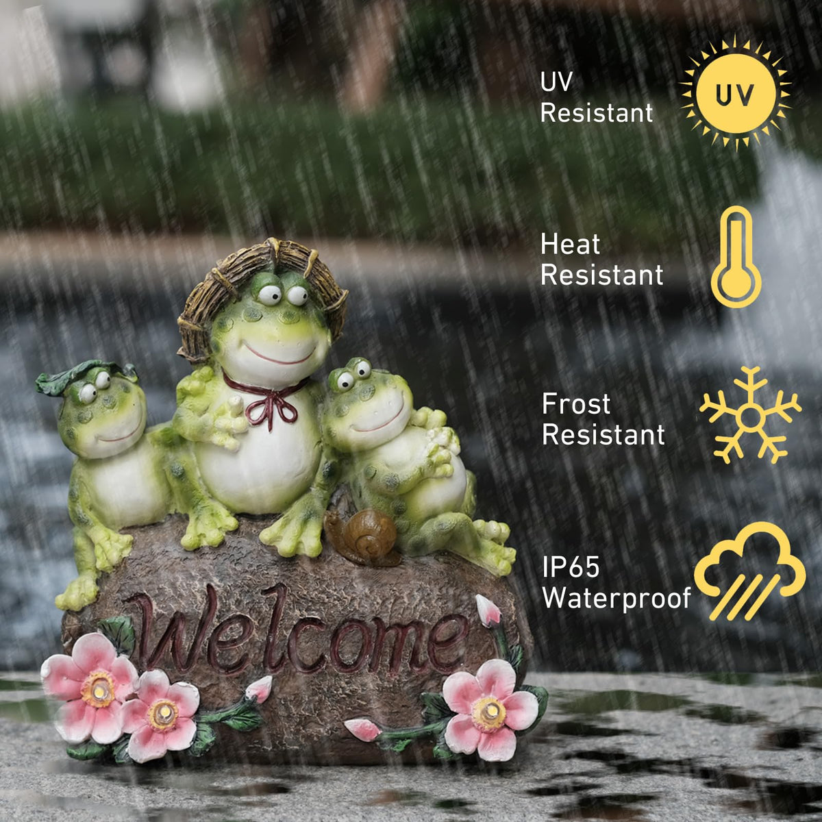 Frog Garden Statue Outdoor Decor, Mother Baby Frog Resin Sculpture.