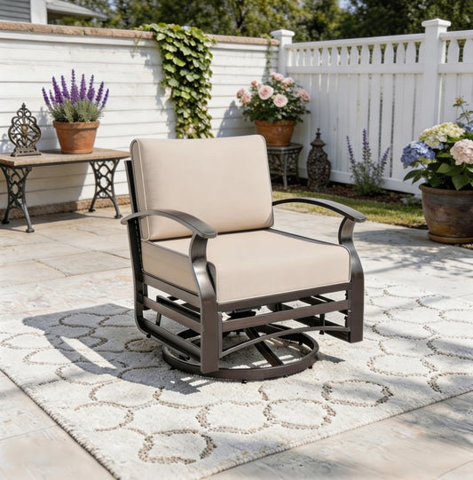 RTDTD 1 Piece Aluminum Swivel Rocking Chair Set, Outdoor Patio Swivel Gliders Chair with 5.1" Thick Seat Cushions, Conversation Furniture Set Suitable for Patio, Lawn, Outdoor, Back Garden(Brown)