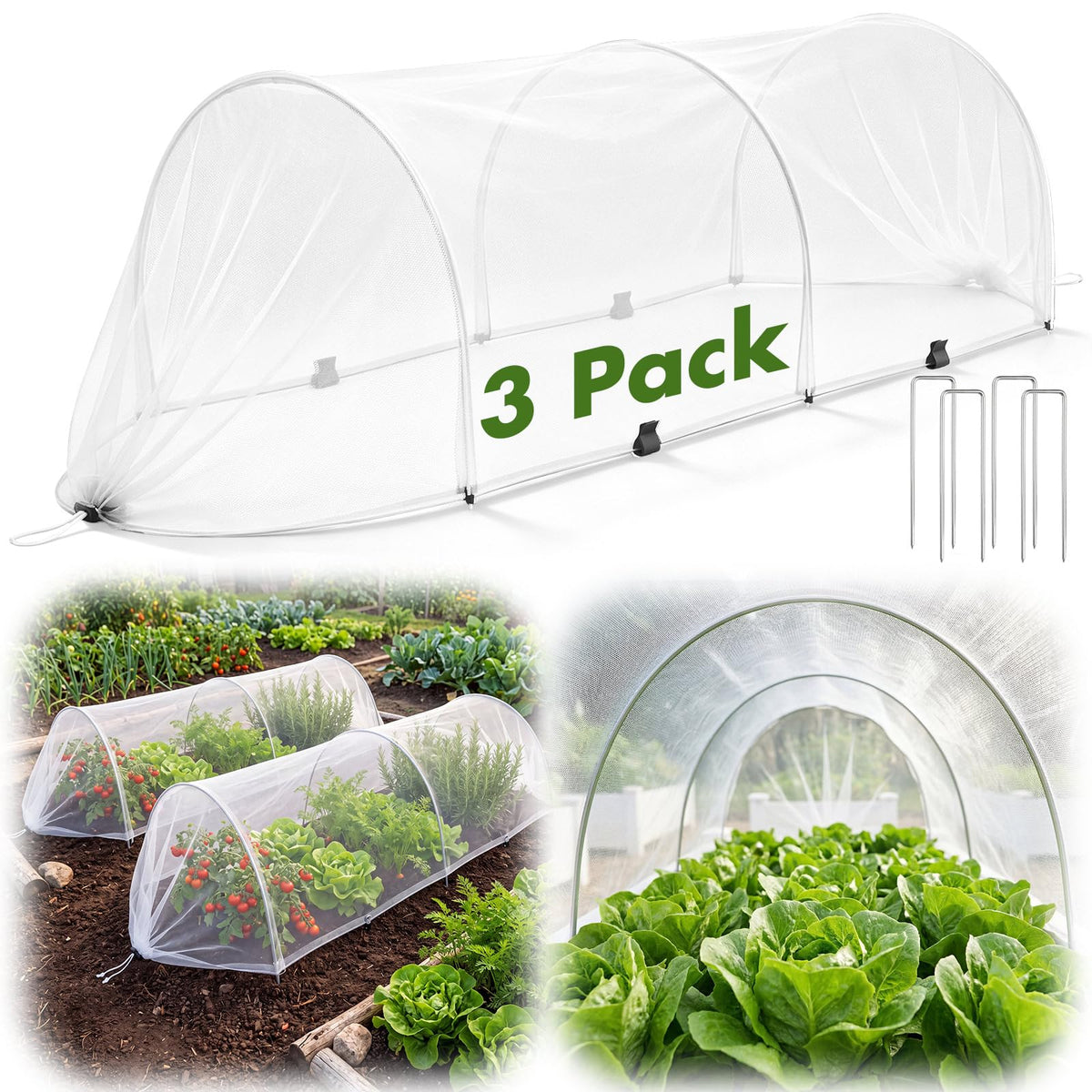 GliCraft 3 Pack Garden Bed Cover Row Accelerator Plants Cover,White,4ft