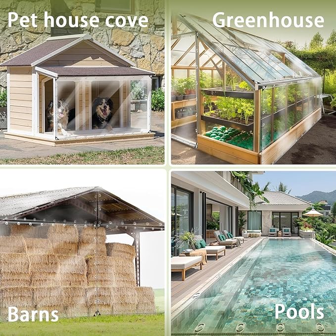8x20ft Clear Tarp with Grommets Cover,Clear Tarpaulin Tear Waterproof Heavy Duty with Resistant PVC Vinyl Tarps,14mil Reinforced Edges Outdoor Waterproof Tarps,Greenhouse, Patio and Porch