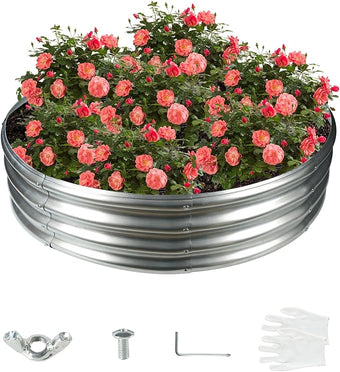 4FT Diameter Galvanized Garden Raised Bed/Plant Box/Fire Pit Ring-0.8mm Thick,12 Inch Tall,Crimped Edge and Corner,No Sharpe,Perfect for Plantings (Silver, 48 Dia X 11.5 inches)