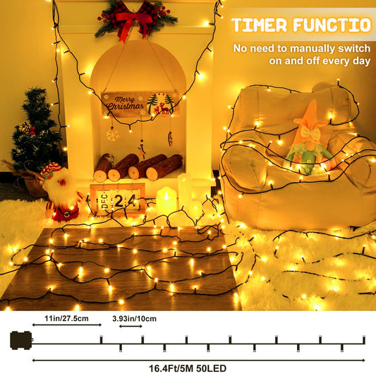 FFZZKJ Christmas Lights Outdoor Battery Operated String Lights Total 100LED 33Ft with Timer 8 Modes 16.4Ft*2 Waterproof Outdoor Indoor for Christmas Decor, Warm White, 2-Pack
