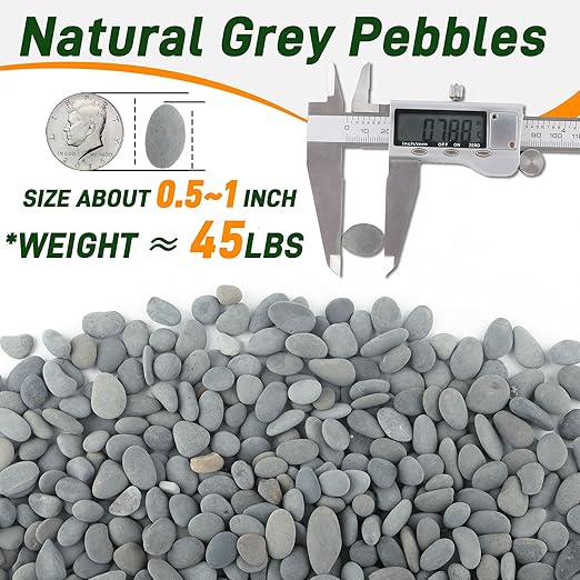 Quibbay 45 LB Mexican Beach Pebbles, 0.4-1 Inch Natural Unpolished Bulk Rocks, Decorative River Rocks for Landscaping Garden Paving Plant, Rocks for Walkways and Outdoor Decorative Stone, Grey