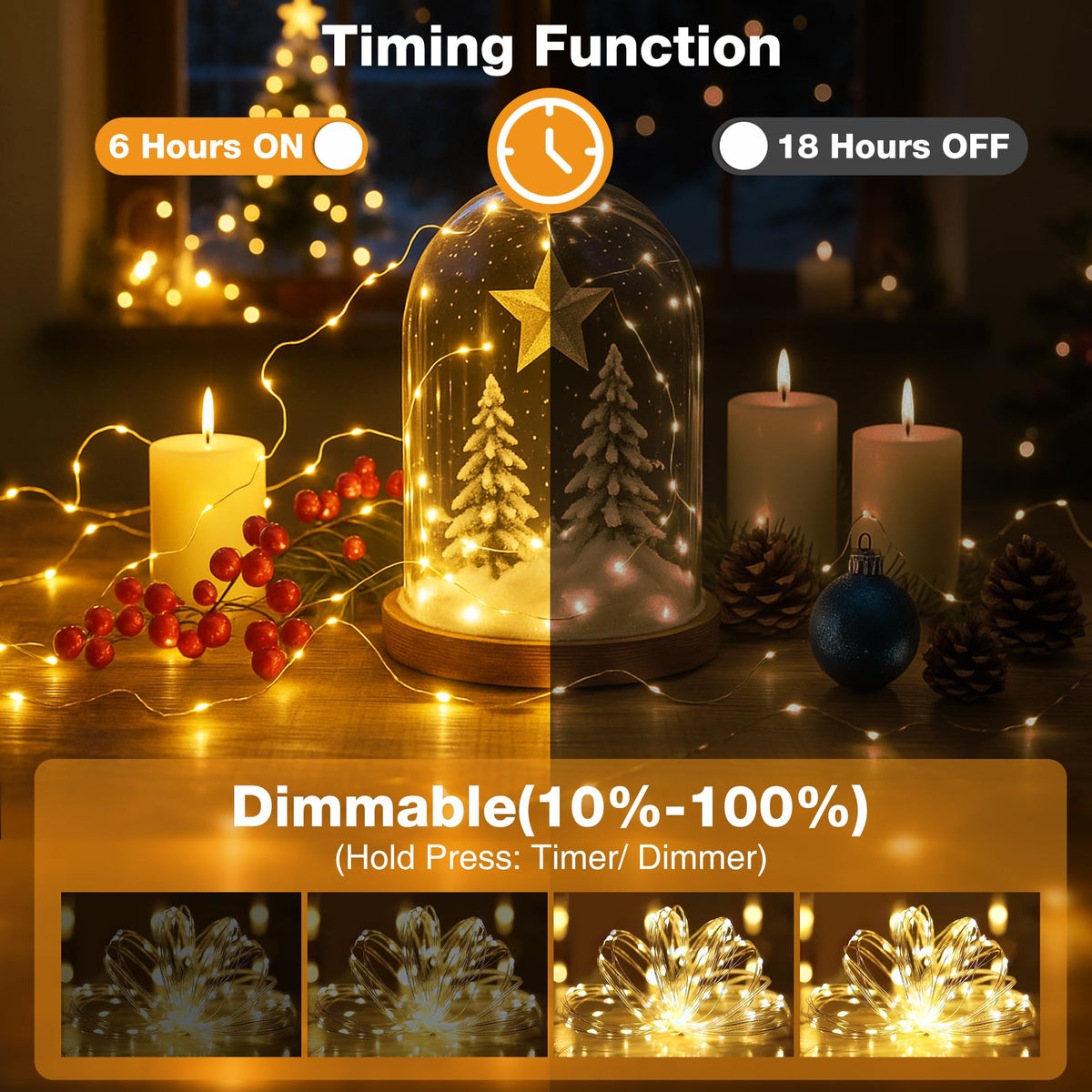 Fairdeer 8Pack 16FT Fairy Lights Battery Operated with Timer, Warm White
