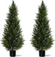 Outdoor Artificial Cedar Topiary Tree, Faux Evergreen Shrubs for Front Porch Decor, Lifelike Fake Bushes Plants for Home Living Room Front Door Decor (2, 5ft)