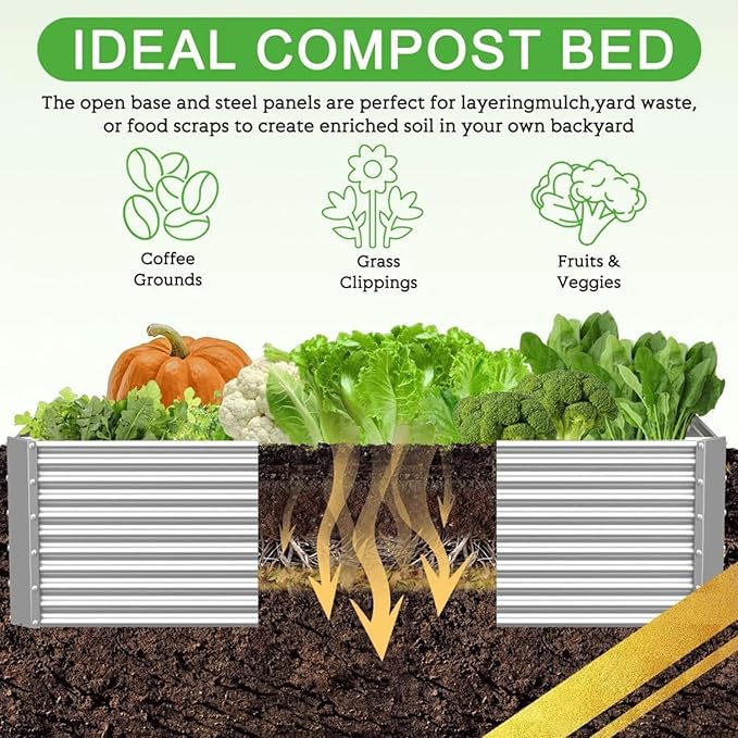 2 Pack Tall 4x2FT Corrugated Galvanized Steel Raised Garden Bed Outdoor, Metal Above Ground Garden Bed for Vegetables and Flowers, Rectangle Raised Beds for Gardening