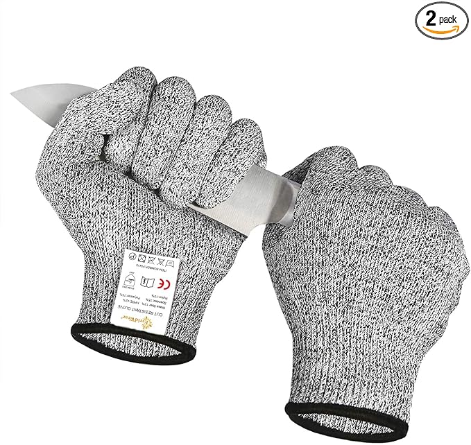Evridwear Cut Resistant Gloves Food Grade Level 5 Kitchen Safety Protection (Gray, Medium)