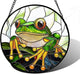 DASTOLL Stained Glass Window Hanging, Green Frog White Petals Sun Catchers Colorful Glass Panel Cute Suncatcher Decor for Birthday for Women, Men, Wife, Aunt, and Mom 11.8x11.8 in