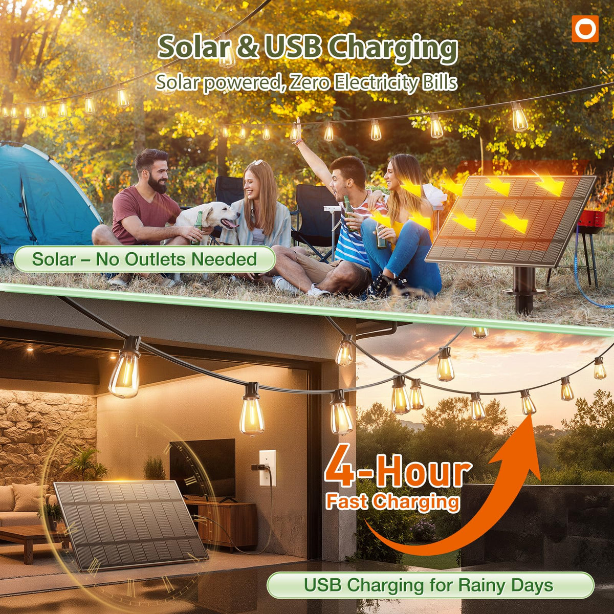 addlon 204FT(96*2) Solar String Lights Outdoor,Waterproof Dimmable 60+4 LED