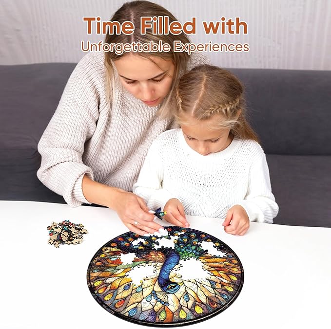 Qiuenisray Jigsaw Puzzles for Adults 200 Pieces, Beautiful Wooden Puzzles Stained Glass Peacock, FSC Certified Unique Shape Adult Puzzles, for Family Friend 11.2 x 11.2 in