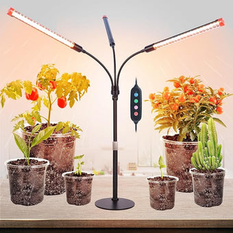 3Head Table Top Grow Lights for Indoor Plants, Seed Starting, Vegetables, Bonsai with Auto On/Off Timer 4/8/12H, 27W Power Full Spectrum Desk LED Plant Growing Lamps, 360° Gooseneck
