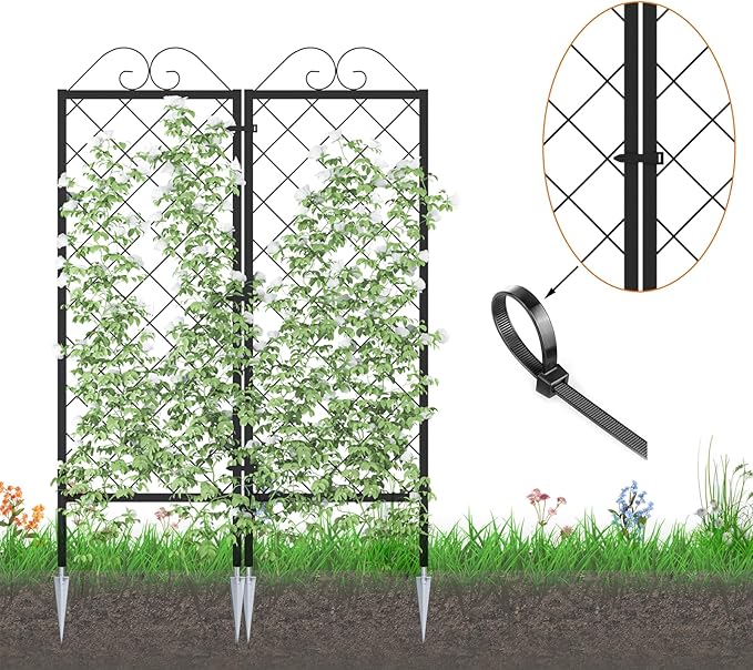 Zhongma 2 Pack Metal Garden Trellises for Climbing Plants, 53.5 Inch Tall Metal Fence Plant Support Trellis for Flower and Vagetable