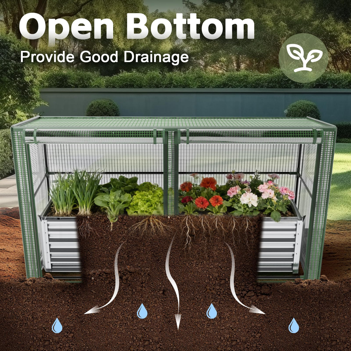 HEAHOLD 3-in-1 Raised Garden Bed 80"x24"x17" with Greenhouse Cover