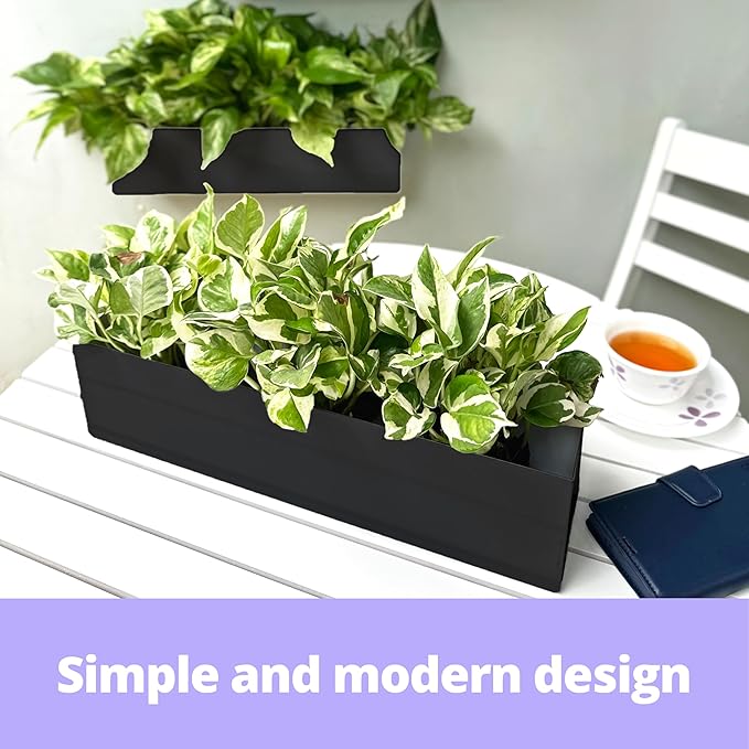 LaLaGreen Wall Planter (16 Inch, 2 Pack) Rectangular Metal Hanging Flower Pot for Succulents Carbon Steel Black, Long Window Sill Box Modern Fence Floating Garden Shelf for Deck Indoor Outdoor Decor