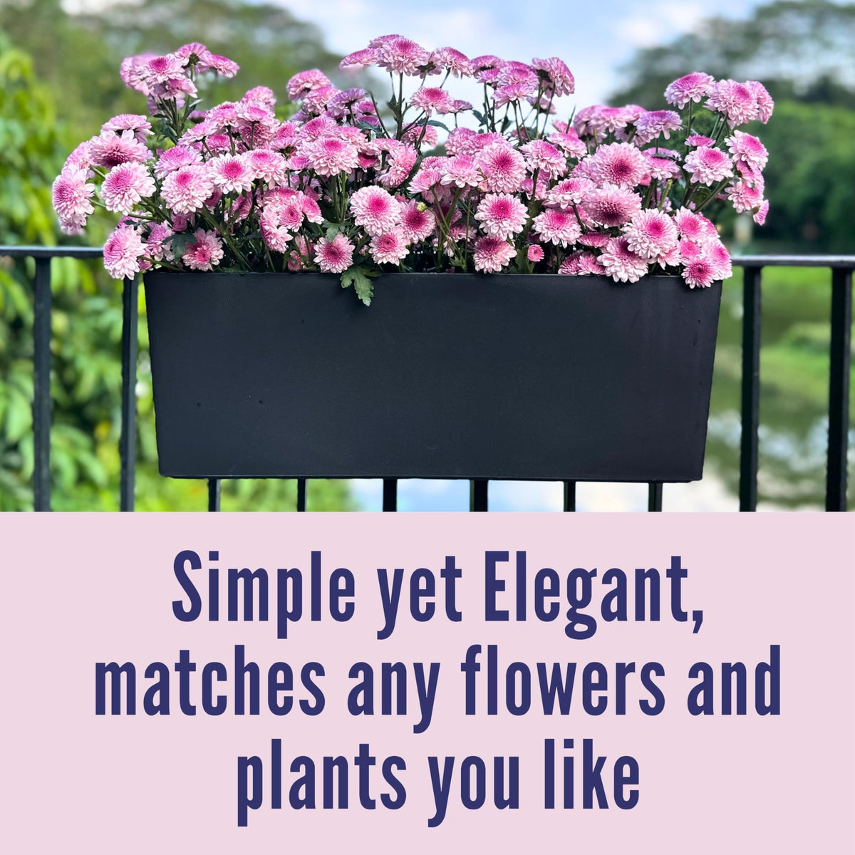 LaLaGreen Railing Planter Boxes (14 Inch, 2 Pack) Self-Watering Window Box Planters with Brackets, Rectangular Hanging Flower Pots for Balcony Deck Fence, Outdoor Herb Garden Plastic Planters Black