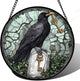 Stained Glass Window Hanging - Halloween Crow Holding A Key Suncatcher for Doors Garden Home Spooky Green Vines Sun Catchers Gothic Decor Horror Gift for Women Men Friend Boy Girl 9.8 in