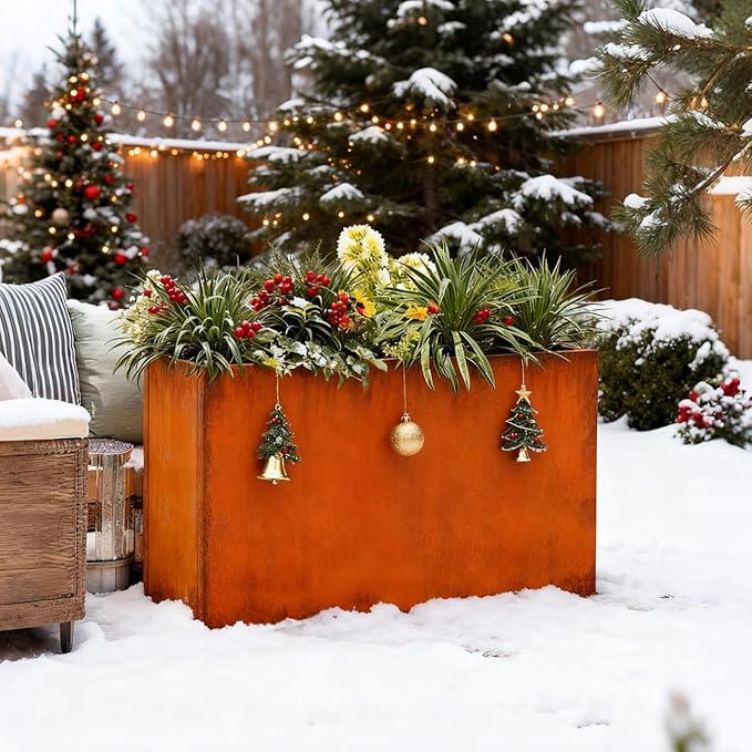 GZLVSOW Corten Steel Metallic Heavy Planter 36" x 15" x 24" for Outdoor Plants Metal Outdoor Planter Spliced Flower Box with Partitions for Outside,Indoor,Garden (Corten, 36 * 15 * 24)