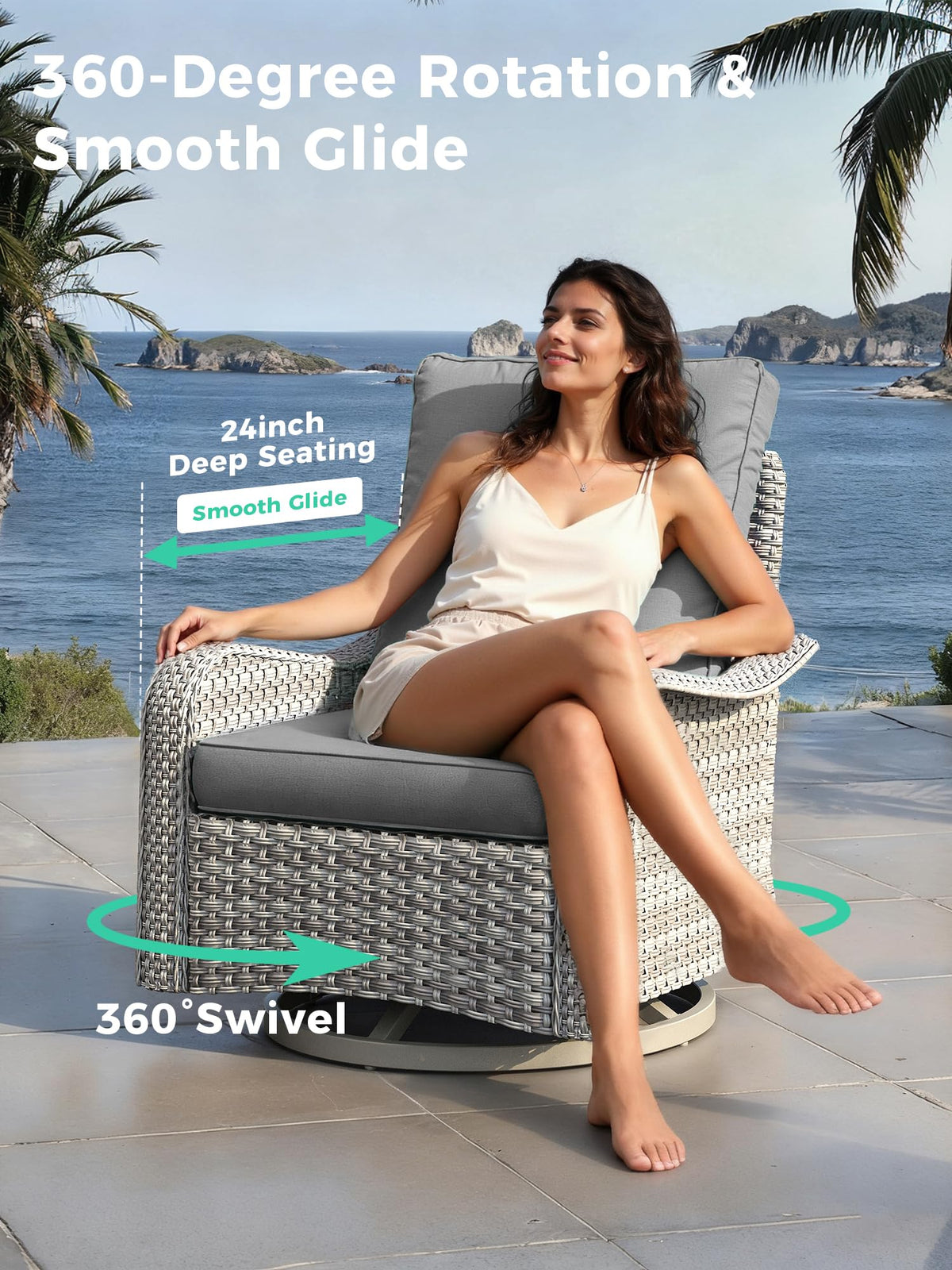 9 Piece Outdoor Wicker Patio Furniture Set with Swivel Chairs
