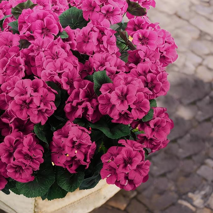 Hananona Artificial Geranium Flowers for Outdoors Geranium Silk Flowers Outdoor UV Resistant Garden Plants Faux Flowers for Home Kitchen Table Centerpieces Decor (12, Rose Red)