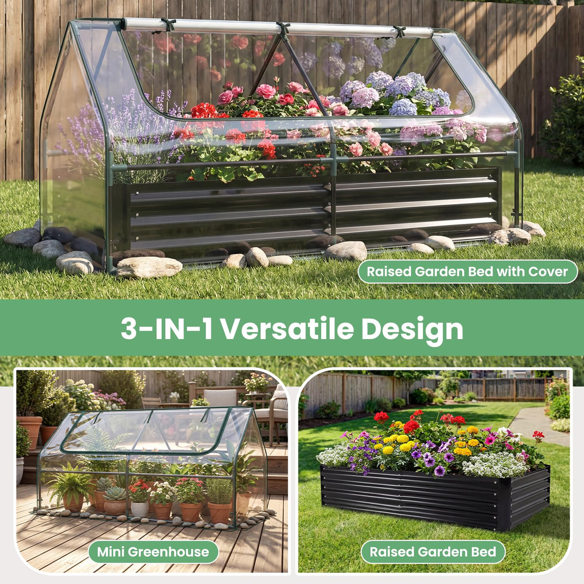 HAPPYGRILL Raised Garden Bed with Cover & 2 Roll-up Windows
