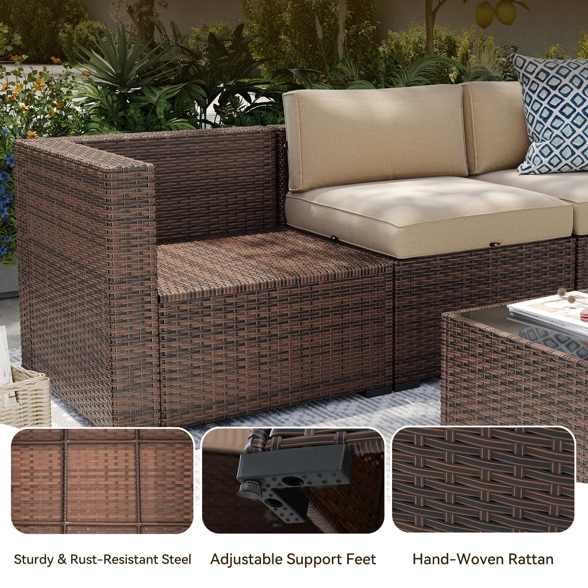 Aoxun Patio Furniture Sets, 10-Piece Outdoor Patio Furniture with Thick Cushions, Wicker Outdoor Conversation Set Sectional Sofa for Backyard, Poolside, Garden
