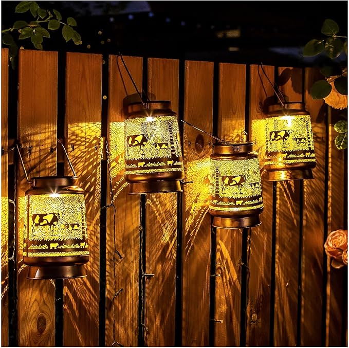 Cow Solar Lanterns Outdoor Waterproof Hanging Solar Lights Cow Gifts for Women Men Metal Decorative LED Cow Lanterns for Garden Decor,Yard,Patio,Lawn,Tabletop,Pathway,Landscape, Brown