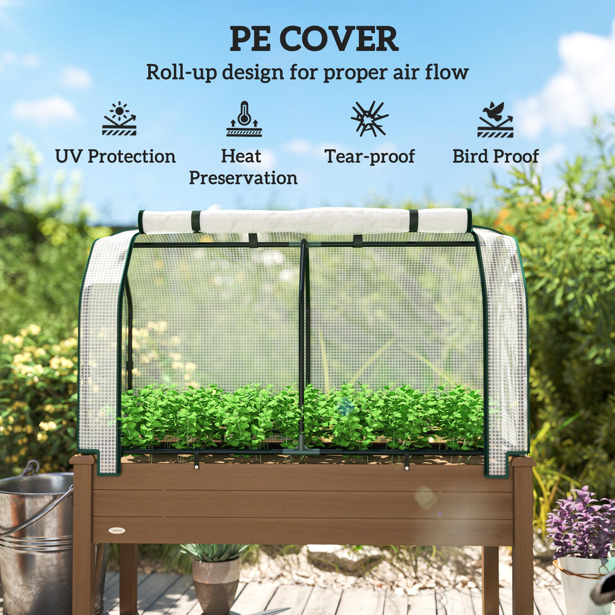 Outsunny Raised Garden Bed with PE Greenhouse Cover 48x22x46 inch Brown