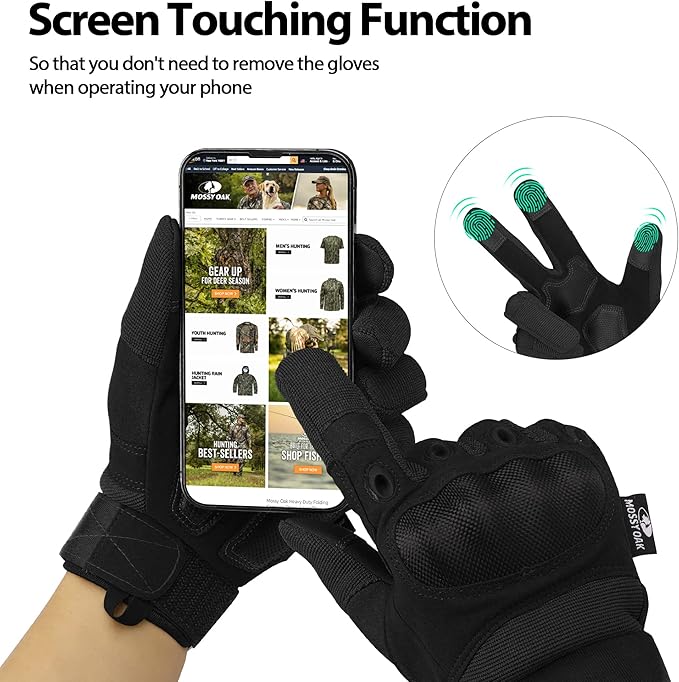 Mossy Oak Tactical Gloves for Men, Touch Screen Airsoft Gloves with Hard Knuckle for Hunting, Paintball, Hiking, Camping