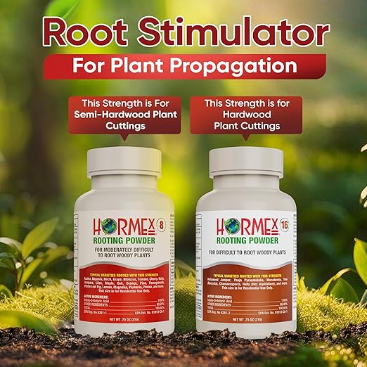 Hormex Rooting Powder #8, 16 (0.80-1.6 IBA) - Rooting Propagation Hormone for Semi-Hardwood to Hardwood Plants, Medicinal & Tree Cuttings - Root Stimulator for Plant Cloning - Maximum Growth Success