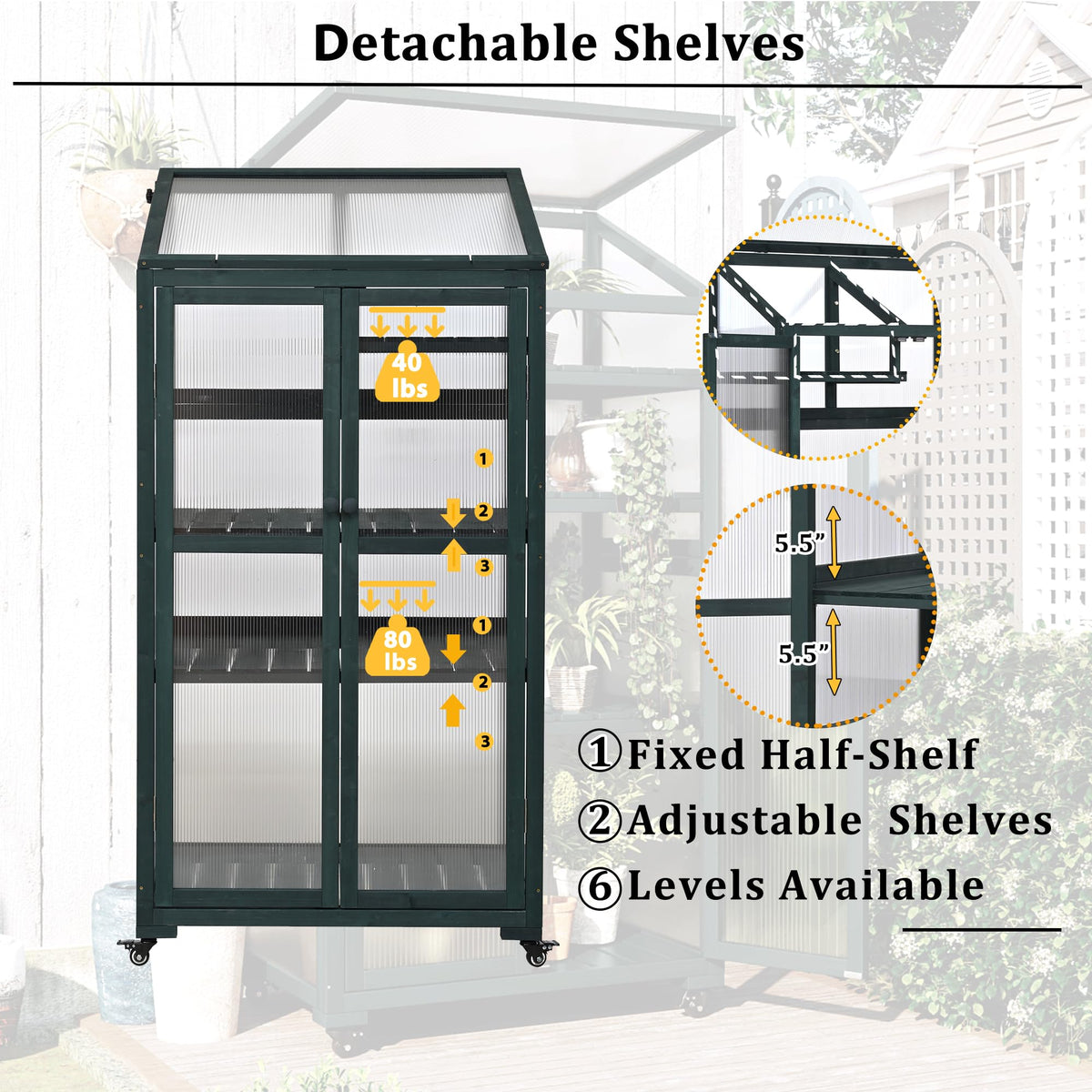 Cold Frame Greenhouse with Wheels, 62 Inch Portable Plant Cabinet