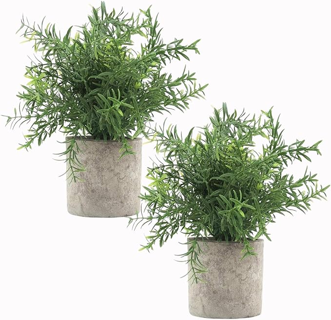 Velener 2Pcs Artificial Potted Rosemary Plants- Rustic Farmhouse Fake Shrubs for Decoration Centerpieces Living Room, Shelf Bedroom Aesthetic Green Bathroom Accessories Boho Small Desk Plant Office