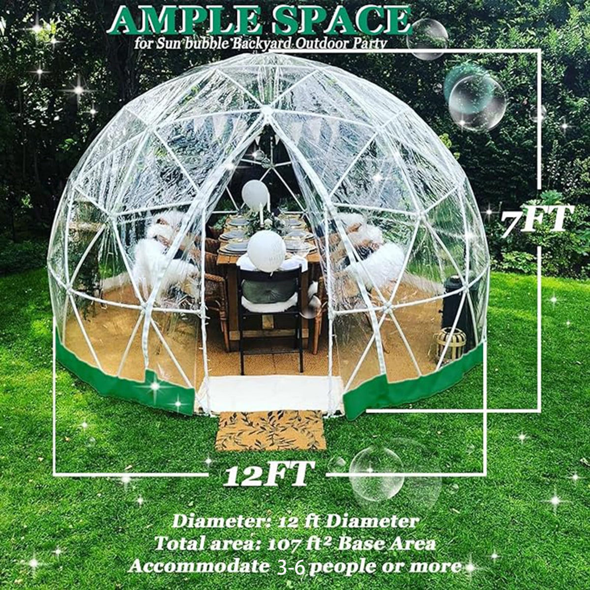 3.6M/12FT Bubble Tent Transparent Pop up Tent Camping Canopy Shelter Dome Greenhouse for Beach Party Outdoor