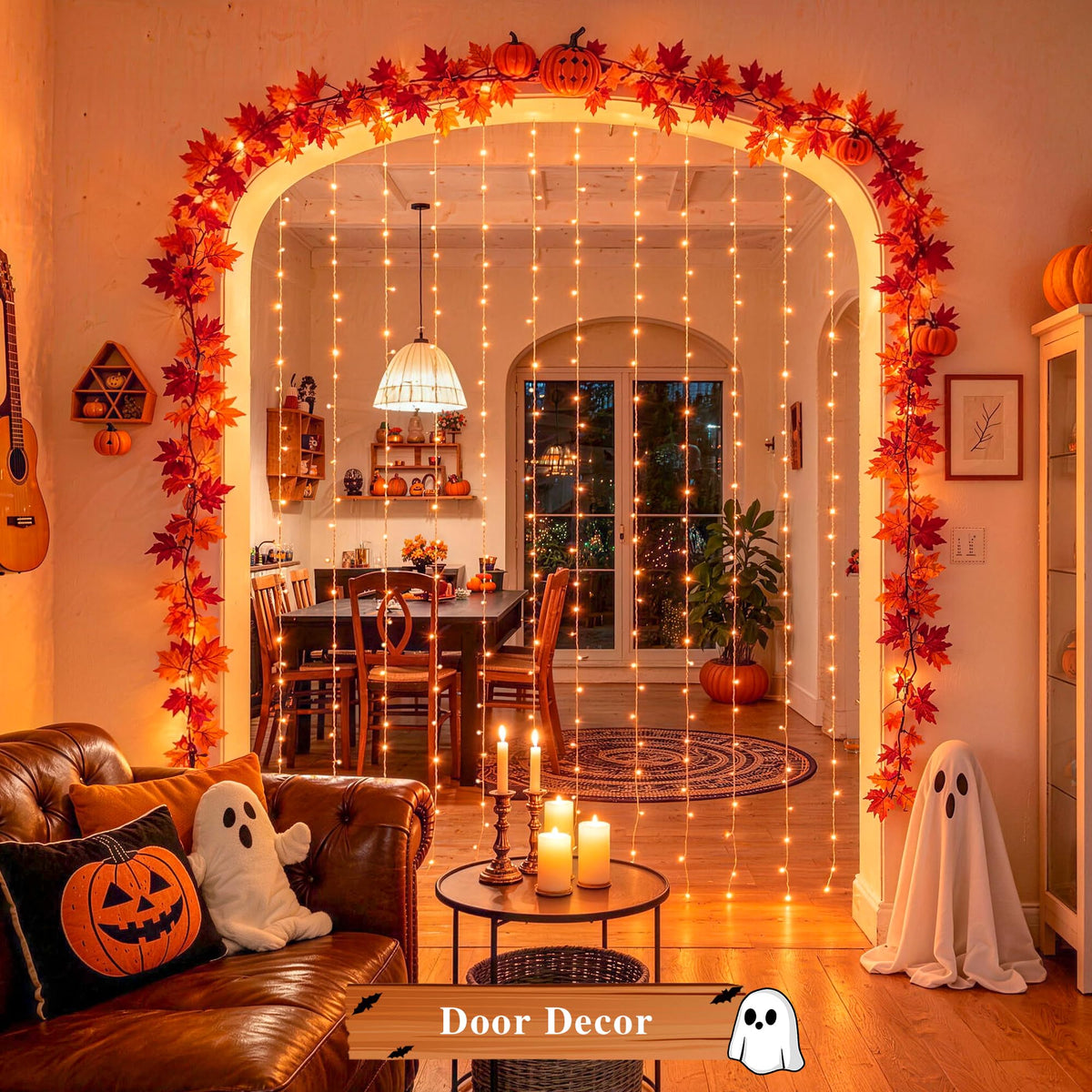 JMEXSUSS 200 LED Orange Halloween Curtain Lights