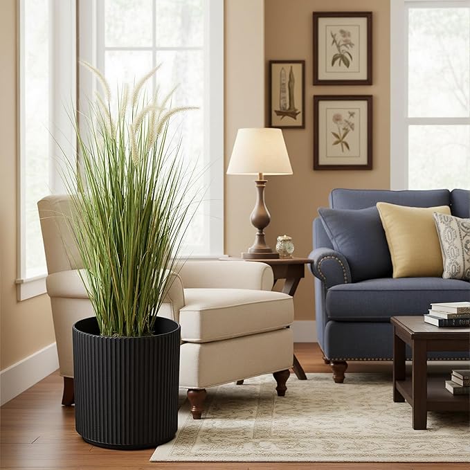 KOL Artificial 4ft Horsetail Reed Grass, 47.2in Artificial Indoor Outdoor Fake Grass Plant, Home Office Wedding Decorative Artificial Plants & Flowers in Pot Faux Plant Greenery, Housewarming Gift