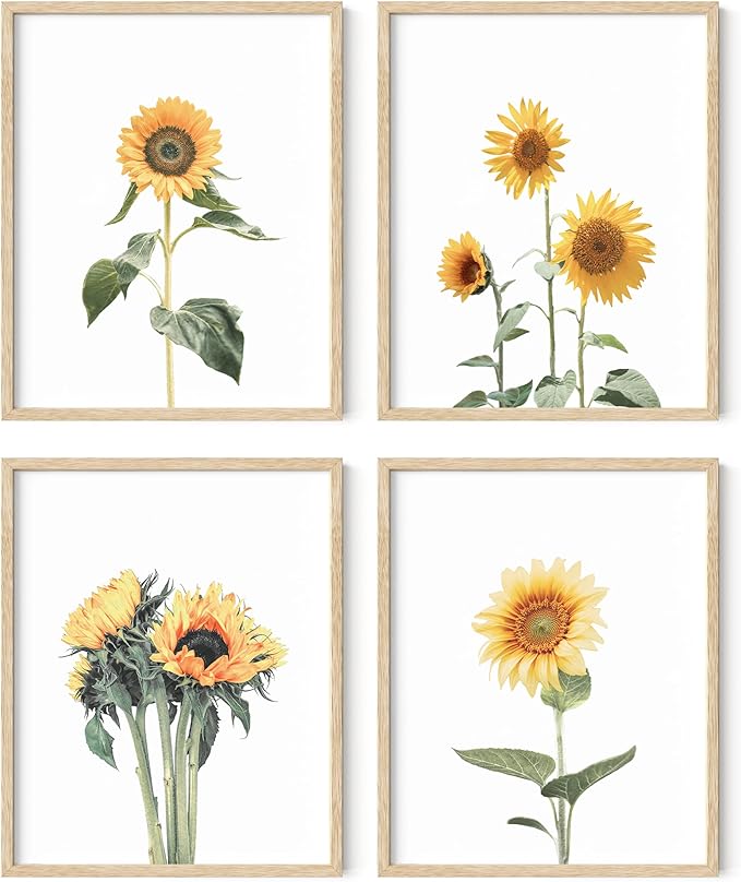HAUS AND HUES Sunflower Set Collage 16x20 - Framed Beige