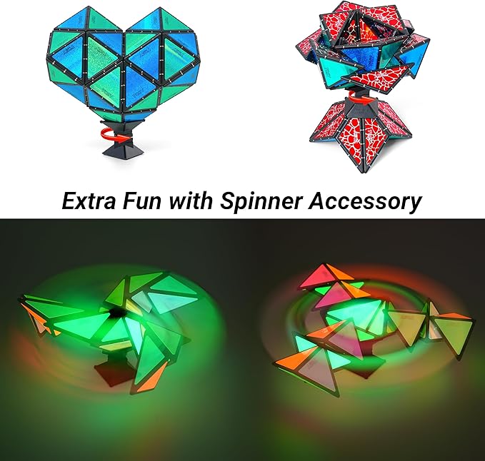 TOSY Magnet Pyramid Glow - 1 Cube Transforms into 1 Billion Shapes, 15 pcs (12 Puzzle pcs & 3 Accessories), 243 Magnets, Glowing, Christmas Stocking Stuffers Gift for Kids, Creative Puzzle STEM Toy