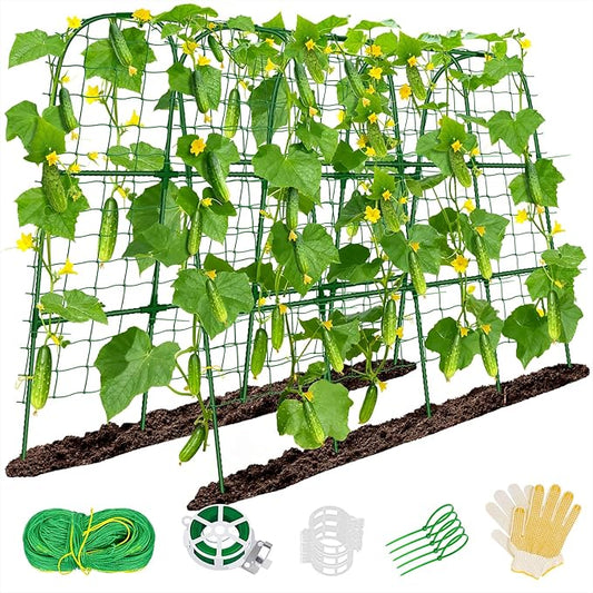 Cucumber Trellis for Raised Bed, 66''x48'' U-Shape Garden Trellis for Climbing Plants Outdoor, Metal Arch Plant Support, Vegetables Trellis for Squash Grape Pea Bean Vines Flower