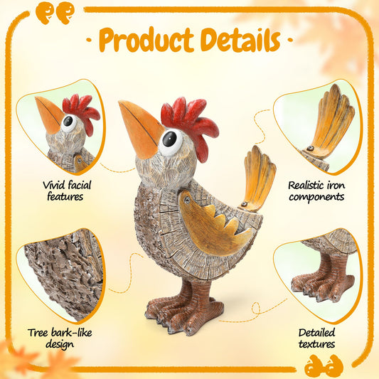 Outdoor Whimsical Rooster Statue Chicken Yard Art Garden Rooster Decor
